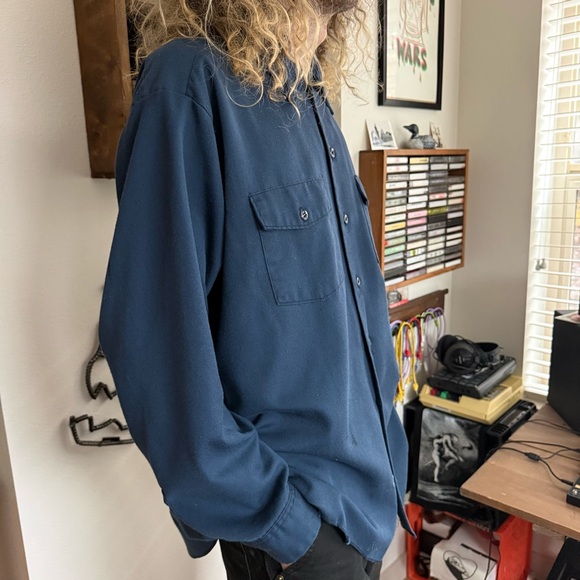 Vintage 90s Dickies Faded Navy Blue Button Down Work Shirt Made in USA ~ Size XL - Picture 3 of 10